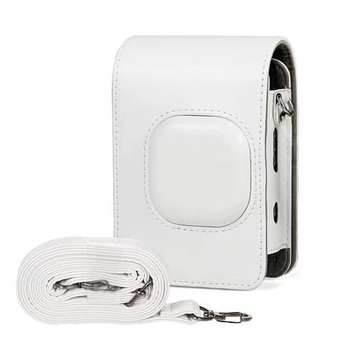 Blanc fumé - Étui en cuir PU pour appareil photo instantané, sacoche compacte avec bandoulière Compatible avec Fujifilm Fuji Instax mini LiPlay