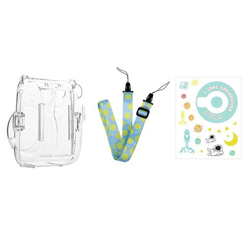 Vert - Pour Polaroid Instax Mini11 sac Photo, coque de rangement transparente, coque en cristal, sangle autocollante, ensemble de trois pièces