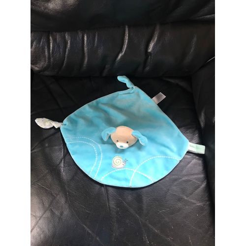 Doudou Plat Chien Beige Bleu Brodé Escargot Dessous Fleuri Gipsy