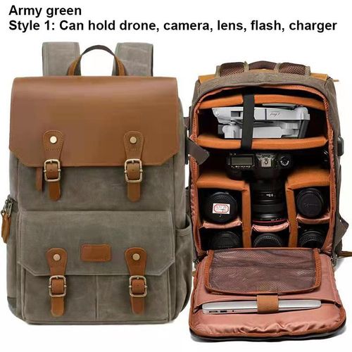 Green De L'armée 2 - Sac À Dos Étanche Et Antivol Pour Appareil Photo Dslr, Sacoche De Grande Capacité Pour Appareil Photo En Toile Batik, Pour Canon, Nikon, Sony, Drone-Générique