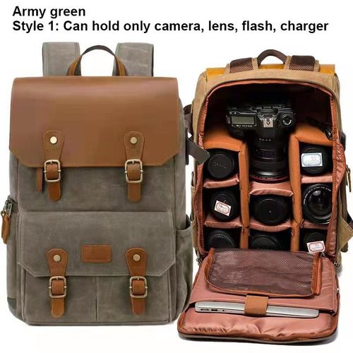 Green De L'armée 1 - Sac À Dos Étanche Et Antivol Pour Appareil Photo Dslr, Sacoche De Grande Capacité Pour Appareil Photo En Toile Batik, Pour Canon, Nikon, Sony, Drone-Générique