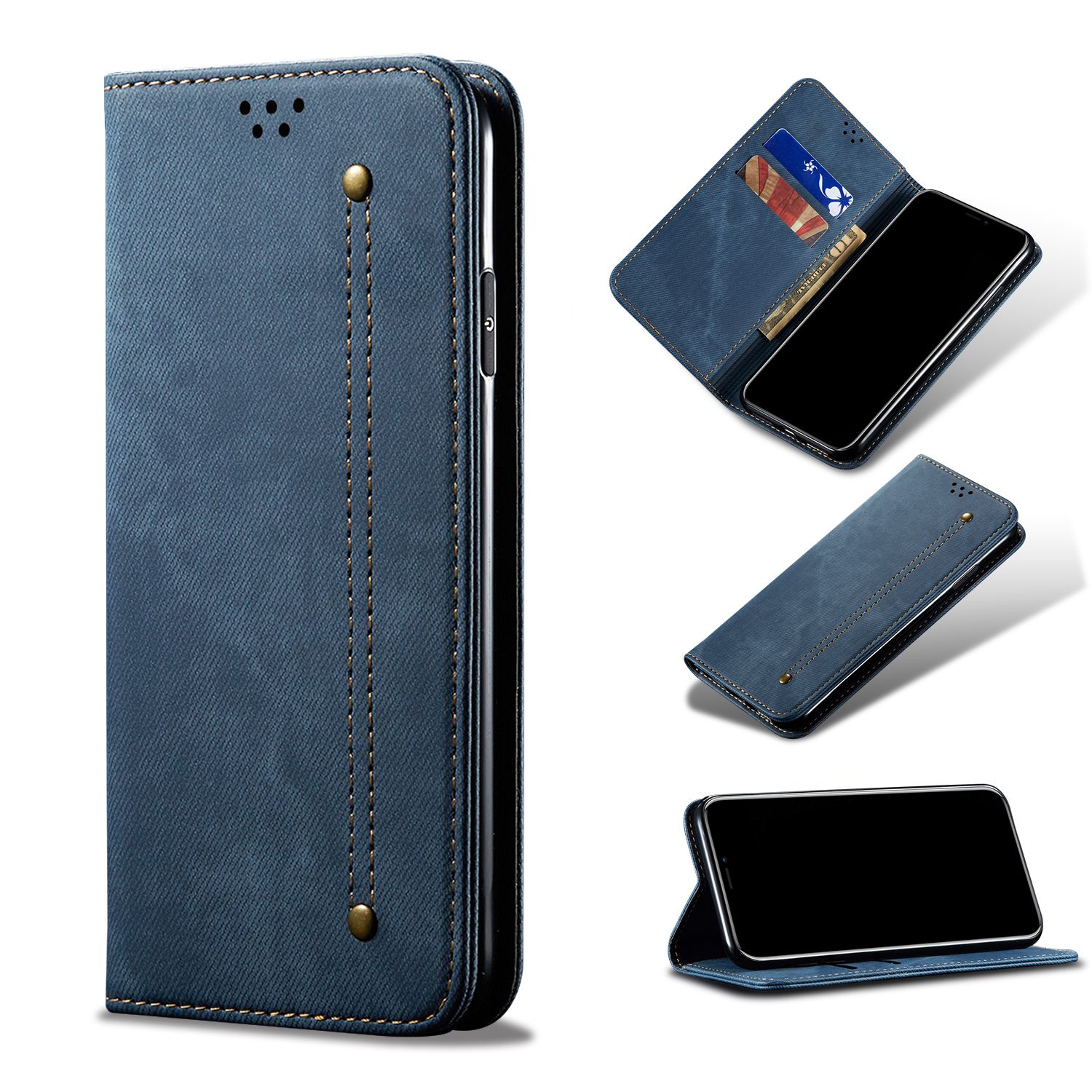 Coque Samsung Galaxy A70,Etui De Telephone En Cuir Pu Pour Samsung Galaxy A70,Etui Portefeuille 2 Emplacements Pour Cartes,1 Money Pocket,Coque Pour Samsung Galaxy A70,Bleu