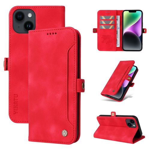 Coque Iphone 14,Etui A Rabat Pour Iphone 14,Etui Portefeuille 4 Emplacements Pour Cartes,1 Money Pocket,Coque Pour Iphone 14,Rouge