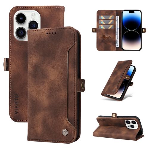 Coque Iphone 14 Pro,Etui A Rabat Pour Iiphone 14 Pro,Etui Portefeuille 4 Emplacements Pour Cartes,1 Money Pocket,Coque Pour Iphone 14 Pro,Marron