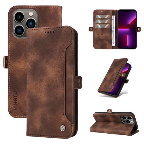 Coque Iphone 13 Pro,Etui A Rabat Pour Iphone 13 Pro,Etui Portefeuille 4 Emplacements Pour Cartes,1 Money Pocket,Coque Pour Iphone 13 Pro,Marron