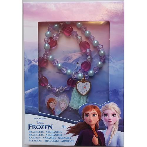 Frozen La Reine Des Neiges - Lot 2 Bracelets Perles Avec Breloque Anna + Elsa Et Olaf