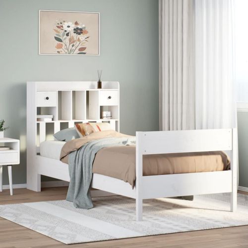 Vidaxl Lit Bibliothèque Sans Matelas Blanc 75x190cm Bois De Pin Massif