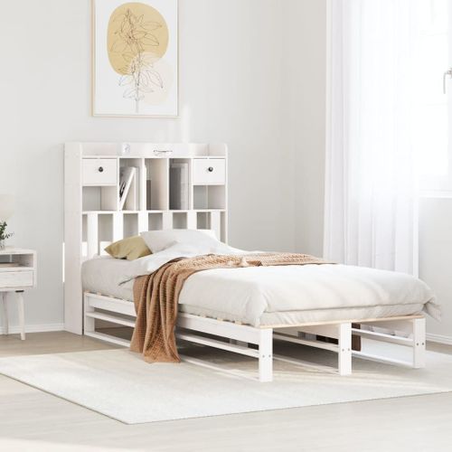 Vidaxl Lit Bibliothèque Sans Matelas Blanc 75x190cm Bois De Pin Massif