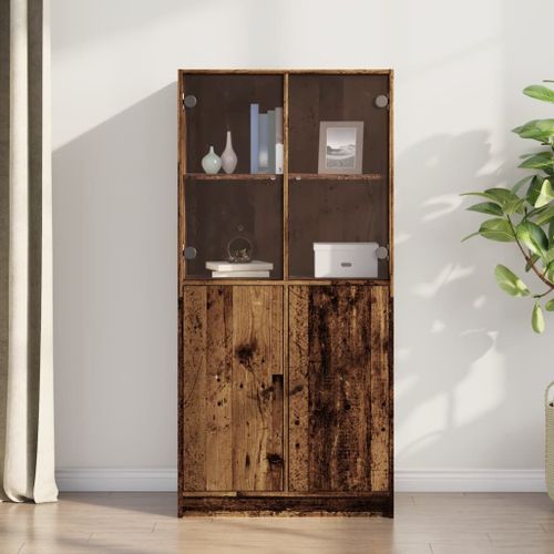Vidaxl Buffet Haut Avec Portes Vieux Bois 68x37x142 Cm Bois Ingénierie