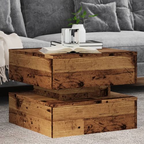 Vidaxl Table Basse Avec Lumières Led Vieux Bois 50x50x40 Cm