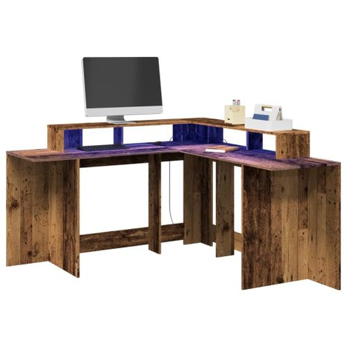 Vidaxl Bureau Avec Lumières Led Vieux Bois Bois D'ingénierie