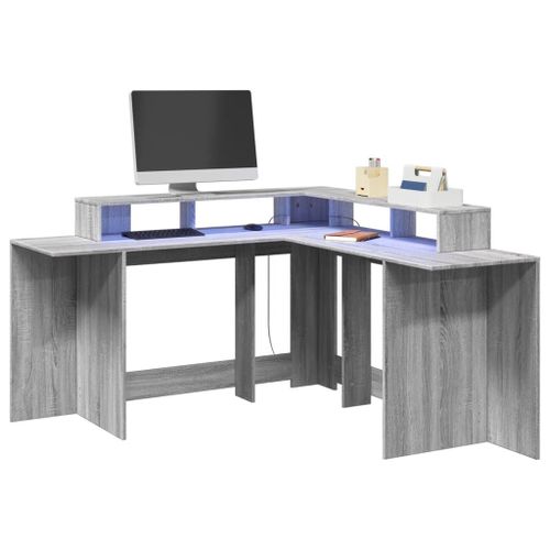 Vidaxl Bureau Et Lumières Led Sonoma Gris 152x152x91cm Bois Ingénierie