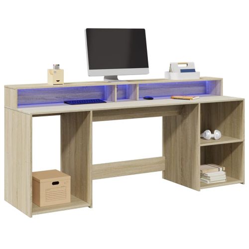 Vidaxl Bureau Avec Lumières Led Chêne Sonoma Bois D'ingénierie