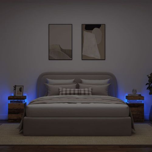 Vidaxl Tables De Chevet Avec Led 2 Pcs Vieux Bois Bois D'ingénierie
