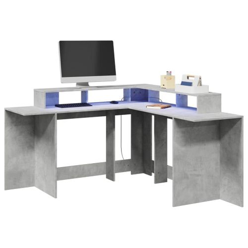 Vidaxl Bureau Et Lumières Led Gris Béton 152x152x91cm Bois Ingénierie