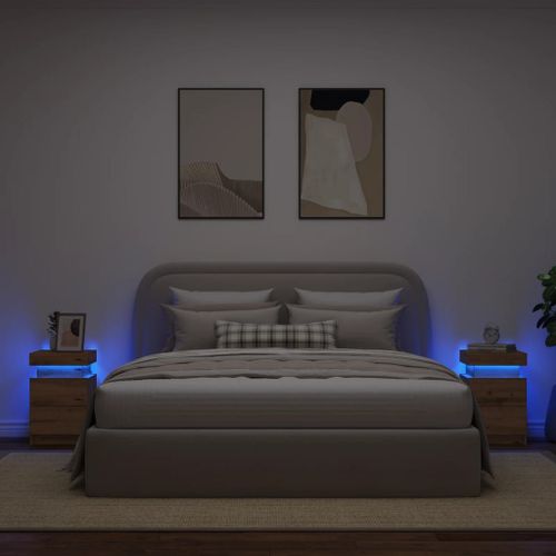 Vidaxl Tables De Chevet Avec Led 2 Pcs Chêne Artisanal Bois Ingénierie