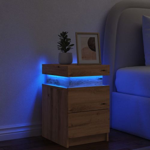 Vidaxl Table De Chevet Avec Led Chêne Artisanal Bois D'ingénierie