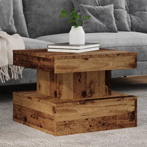 Vidaxl Table Basse Avec Lumières Led Vieux Bois 50x50x40 Cm