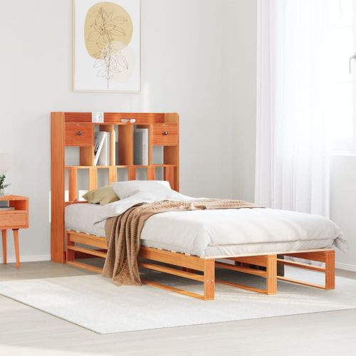 Vidaxl Lit Bibliothèque Sans Matelas Cire Marron 75x190 Cm Pin Massif