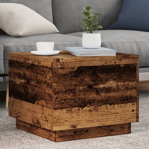Vidaxl Table Basse Avec Lumières Led Vieux Bois 50x50x40 Cm