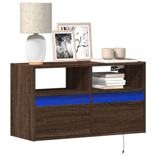 Vidaxl Meuble Tv Mural Avec Lumières Led Chêne Marron 80x31x45 Cm