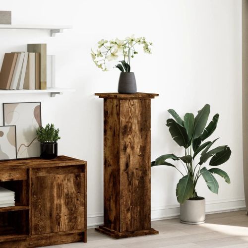 Vidaxl Piédestal Avec Rangement Chêne Fumé 31x30x90 Cm Bois Ingénierie