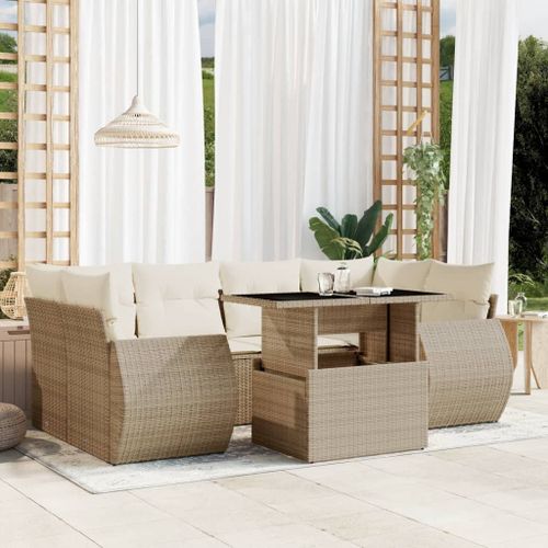 Vidaxl Salon De Jardin Avec Coussins 7 Pcs Beige Résine Tressée