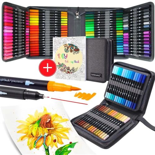 Stylos Marqueurs À Double Pinceau,8/12/24/36/160,120 Couleurs,Crayon De Couleur,Marqueurs D'art Pour Aquarelle,Calligraphie Fineline Feutre A Alcool - Type 100 Colors Black