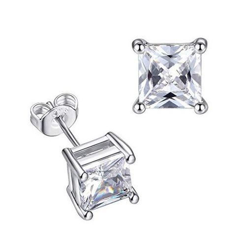 1 Paire De Boucles D'oreilles Carrées En Zircon Polyvalentes Argent