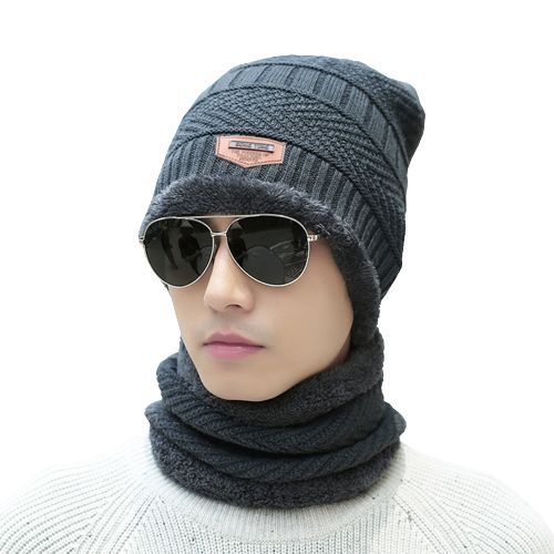 Ensemble Écharpe Bonnet Chaud D'hiver Gris