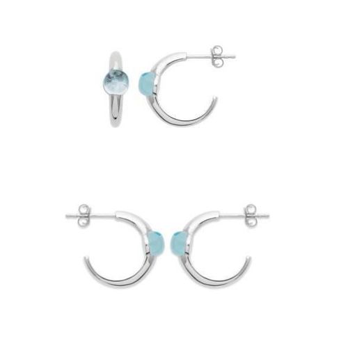Boucles D'oreilles - Bijouxia - Demi-Créoles En Argent Rhodié 925 - Pierre Véritable Topaze - Qualité Bijouterie