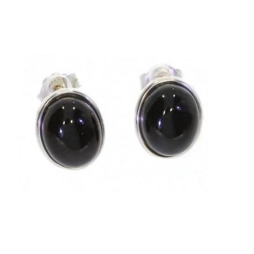 Boucles D'oreilles Puces Pierre Onyx Cabochon Ovale Argent 925 Rhodié - Bijouxia - Clou - Puce