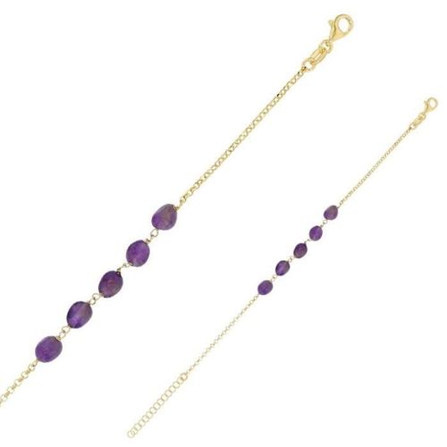 Bracelet - Bijouxia - Améthyste - Argent Doré 925/000 - Longueur Ajustable 16-19 Cm - 5 Pierres