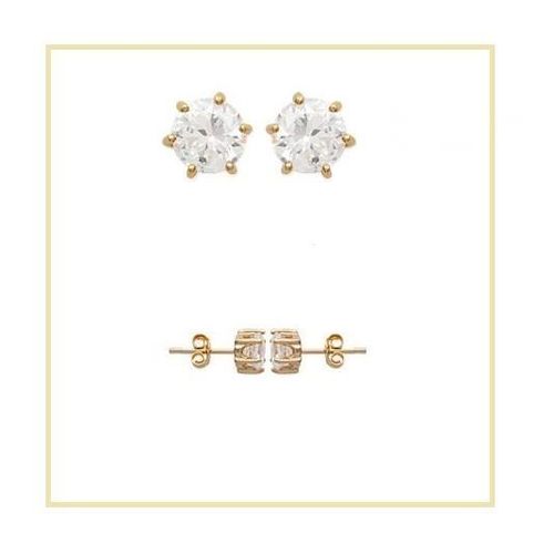 Boucles D'oreilles Puces Cristal Zirconium Rond Plaqué Or 18 Carats 750/1000 - Bijouxia