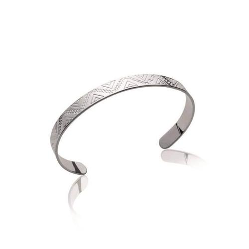 Bracelet Jonc Manchette Motifs Ciselés Argent Massif 925-1000 Rhodié - Bijouxia - Qualité Bijouterie