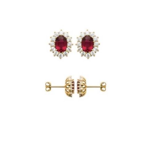 Boucles D'oreilles Marquise Rubis Zirconium Plaqué Or 18 Carats 750/1000 - Bijouxia - Clou - Puce - Rouge