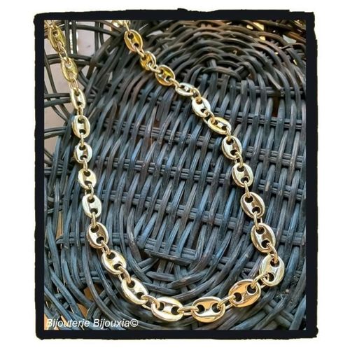 Collier - Bijouxia - Chaîne Grain De Café Plaqué Or 18 Carats 8mm Longueur 50cm - Maille Grain De Café - Doré