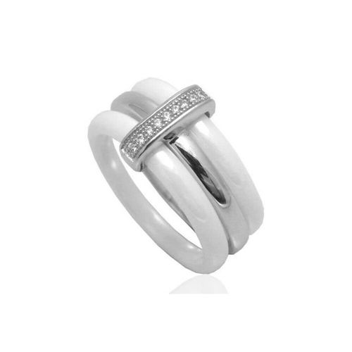 Bague En Céramique Blanche Microserti Zirconium - Bijouxia - Argent 925/000 - Largeur 9mm