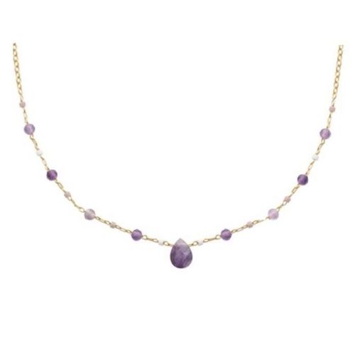 Collier - Bijouxia - Améthyste Véritable - Plaqué Or 18 Carats - Longueur 45cm - Pierre Goutte D'eau