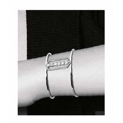 Bracelet Jonc Ouvert Large Zirconium Argent 925/1000 Rhodié Bijoux