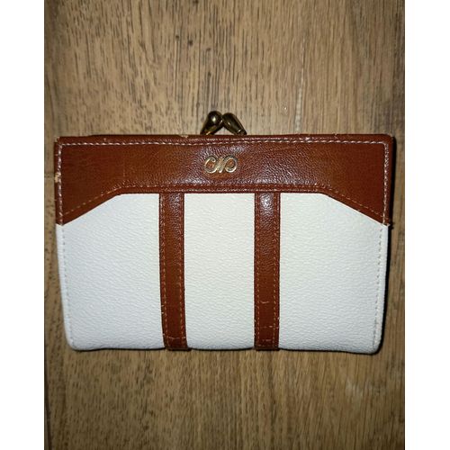 portefeuille marron et blanc multipoches porte cartes porte monnaie