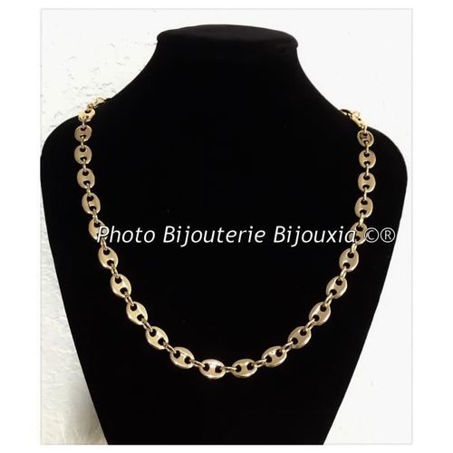 Chaîne Maille Grain De Café 9mm * 50cm Plaqué Or 18 Carats 750/1000 Bijoux Homme
