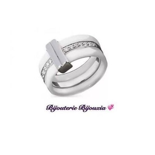 Bague Large Céramique Blanc T.54 Zirconium Argent 925/1000 - Femme - Bijoux Neuf Avec Pochon Suédin
