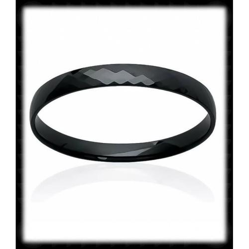 Bracelet En Céramique Noire - Bijouxia - Jonc Facetté - Largeur 8mm - Diamètre 6.5cm