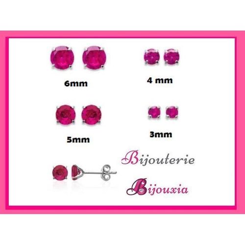 Boucles D'oreilles Puces Cristal Rose Rond 5mm Argent Massif 925-1000