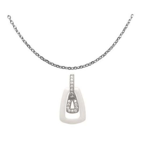 Collier Pendentif Céramique Blanc Zirconium + Chaîne Argent Massif 925/1000 Bijoux