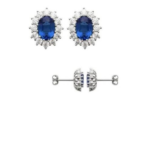 Boucles D'oreilles Marquise Saphir Zirconium Argent Massif 925-000 Rhodié