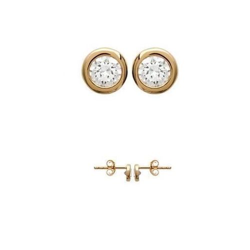 Boucles D'oreilles Puces Zirconium Serti Clos Cristal Plaqué Or 18 Carats - Bijouxia - Clou - Puce