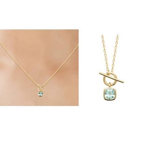 Collier - Bijouxia - Cristal Bleu Aigue Marine - Plaqué Or 18 Carats - Longueur 45 Cm