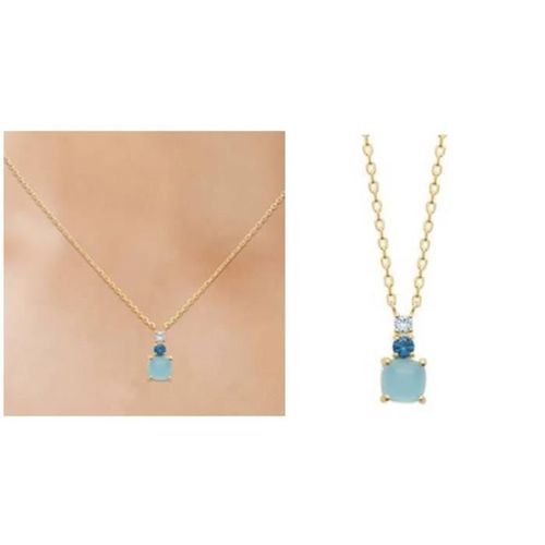 Collier Avec Pendentif En Plaqué Or 18 Carats Orné De Pierres Naturelles Agate Bleue